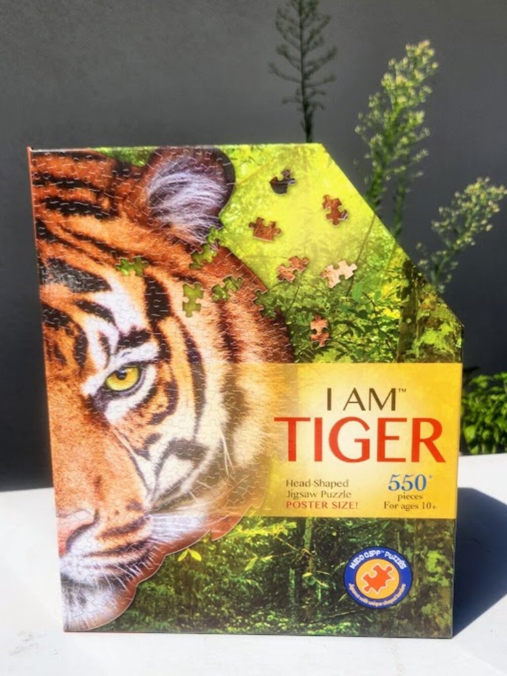 I am Tiger 550 Piece Head Shaped Jigsaw Puzzle Madd Capp Finished size: 28"x 27"